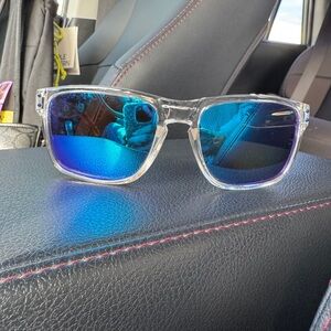 Clear Frame Oakley  with Blue Mirrored Lenses